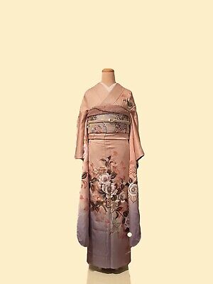 Japanese vintage silk furisode kimono with Peony flowers and bird (Furisode only
