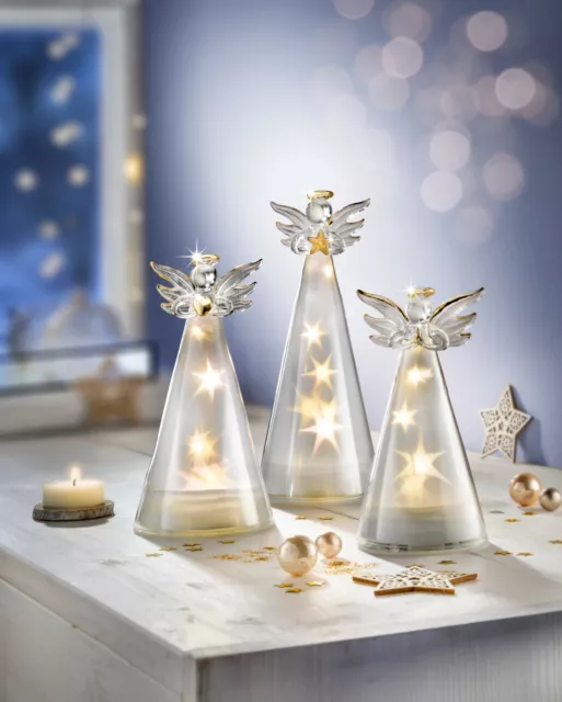 LED-Engel "Holy" aus Glas, 3er-Set Deko Weihnachtsdeko Advent Dekoration