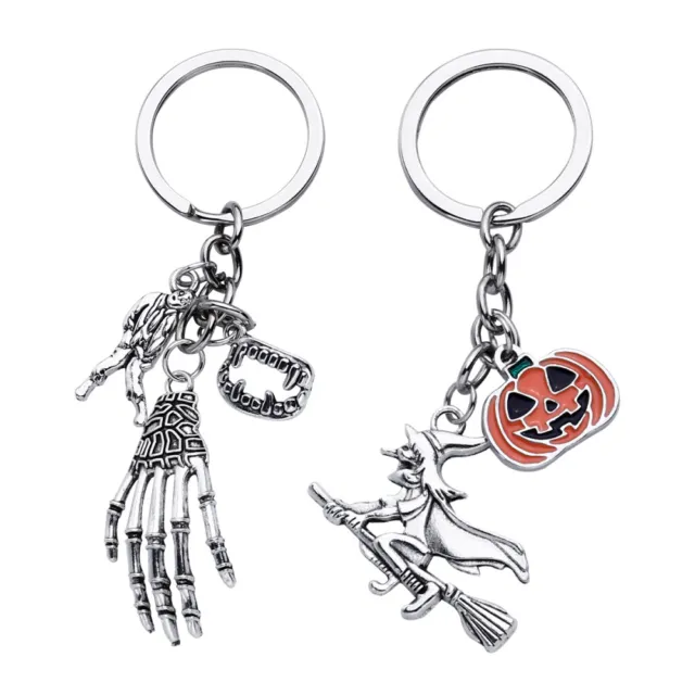 2 Pcs Alloy Halloween Keychain Pumpkin Keyring Hanging Pendant