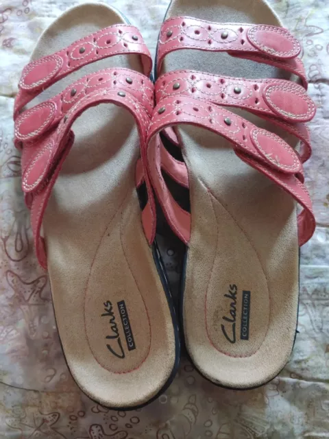 CLARKS Leisa Cacti Q. Womens Size 8 Leather Casual Slide Sandal Adjustable 2