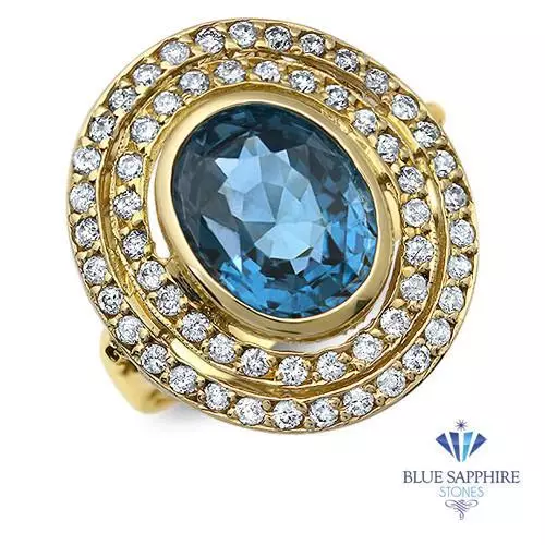 Certified 4.23ct Oval Natural Blue Spinel Ring with Diamonds in 14K Yellow Gold