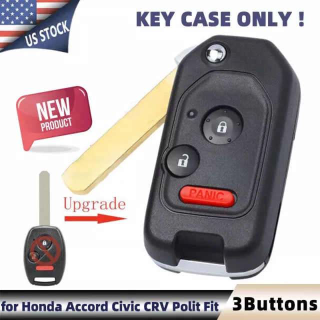3 Button Flip Remote Key Shell Case For Honda Accord Civic CRV Polit Fit FOB