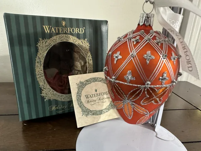 Waterford Crystal Holiday Heirlooms Majestic Lismore Orange  Egg Ornament 4"