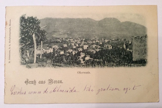 f598 CARTOLINA GRUSS AUS MERAN OBERMAIS 1898+++++