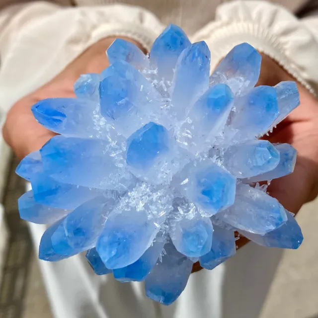 370G New Find BLUE Phantom Quartz Crystal Cluster Mineral Specimen Healing
