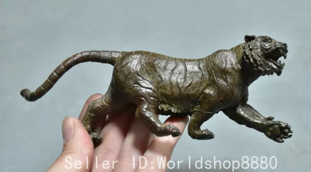 6" Ola Chinese Red Copper Carved Fengshui 12 Zodiac Year Tiger Statue Sculpture