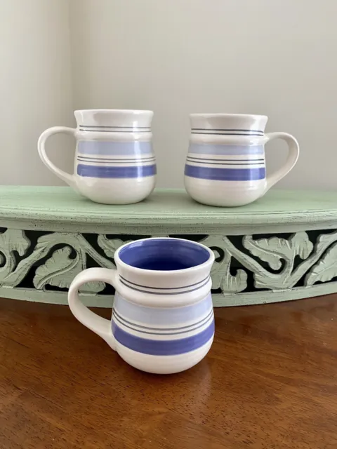Pfaltzgraff Rio Coffee Mugs Tea Cups Blue White Stripes Set Stoneware Lot of 3