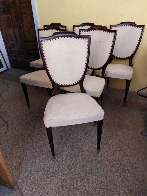 Set 6 Sedie Sedia Anni '50 Similpelle Terminali In Ottone Design Paolo Buffa