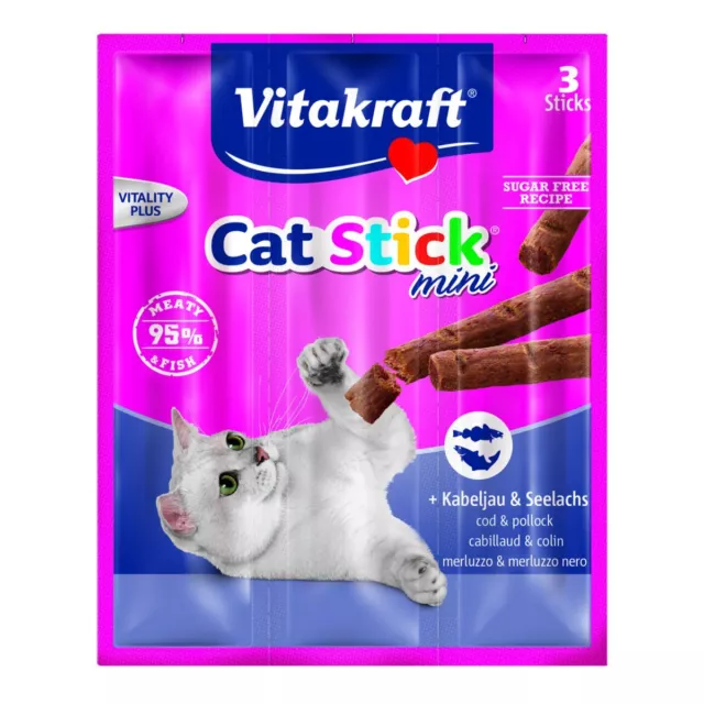 VITAKRAFT Snacks para Gatos Palitos de Mini Kabeljau & Salmón - 3 X 6g -