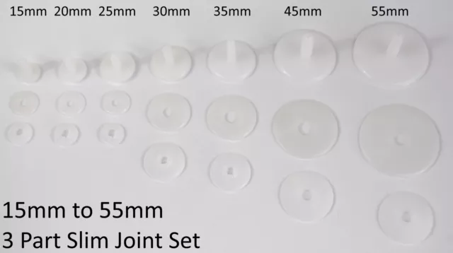 Joints for Soft Toys, Dolls & Teddy Crafts - All sizes Plastic 3 Part Joint Sets