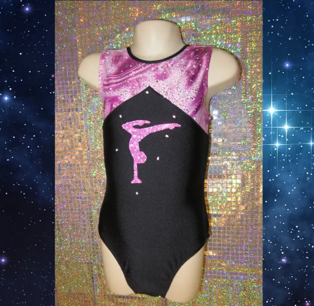 Ginnastica Leotard Ragazze Danza Scintillante Nero Rosa Acro Razzledazzle MADE IN UK
