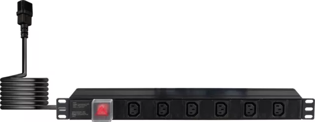 19 Inch Rackmount PDU 6 way IEC (C13) to IEC Plug (C14) Surge Protected