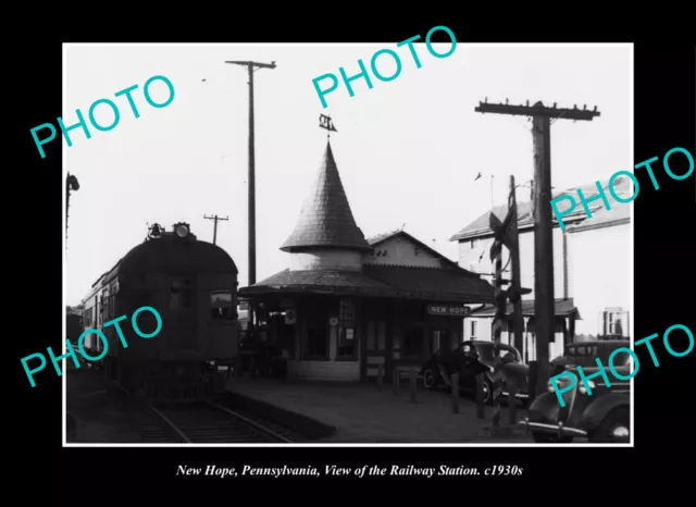Old Large Historic Photo New Hope Pennsylvania, View Of The Railway Station 1930