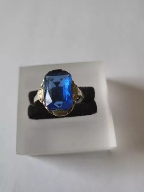 Jugendstil 835er  Silber  Ring blauer Stein Ringkopf vergoldet