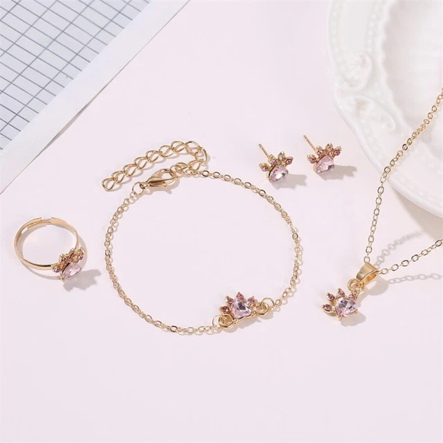 Pink Crystals for Cat Earrings Rings Pendant Bracelet Adjustable Pet for Cat