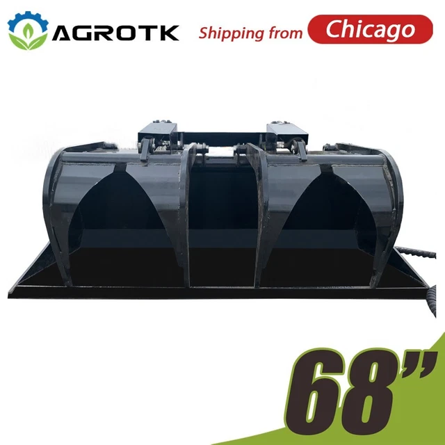 AGT Skid Steer Dual Cylinder Bucket Grapple Attachment 68'' Quick Attach