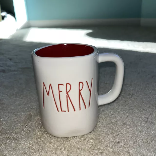 Rae Dunn Magenta White “MERRY” Christmas Mug w/ Red Inside - EUC