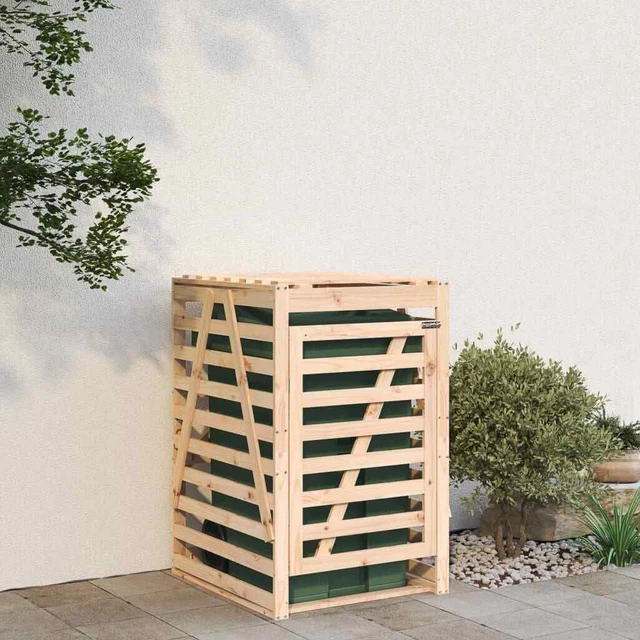 Abri pour poubelle sur roulettes 84x90x128,5 cm bois massif pin