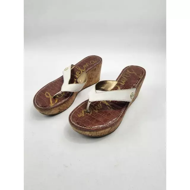 Sam Edelman Womens Romy Thong Sandals White Cork Wedge High Heel Slip On 5 M