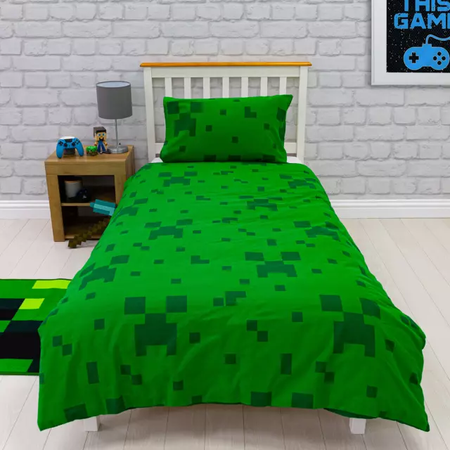 Minecraft Set Housse de Couette Double Pixels Logo Gamers Chambre Enfants 2-in-1