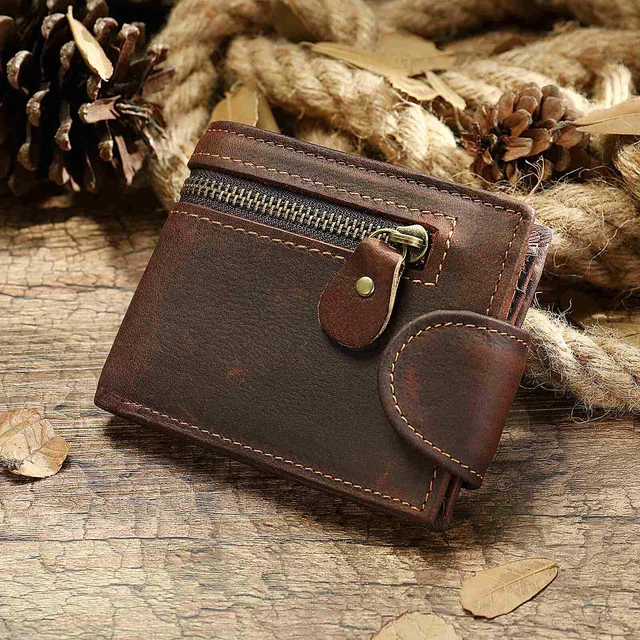 Mens Wallet Genuine Leather RFID Zipper Bifold Credit Card Holder Pocket Purse