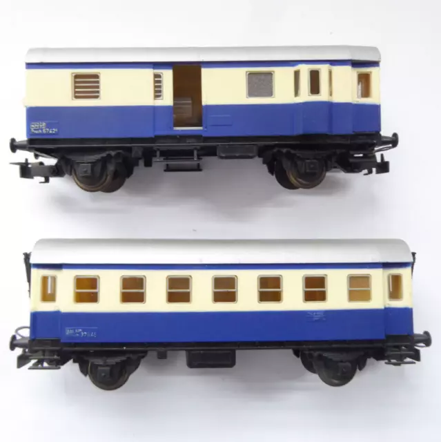 2  Personenwagen  blau / beige  Kleinbahn H0  ohne  OVP 1:87 #3788/122