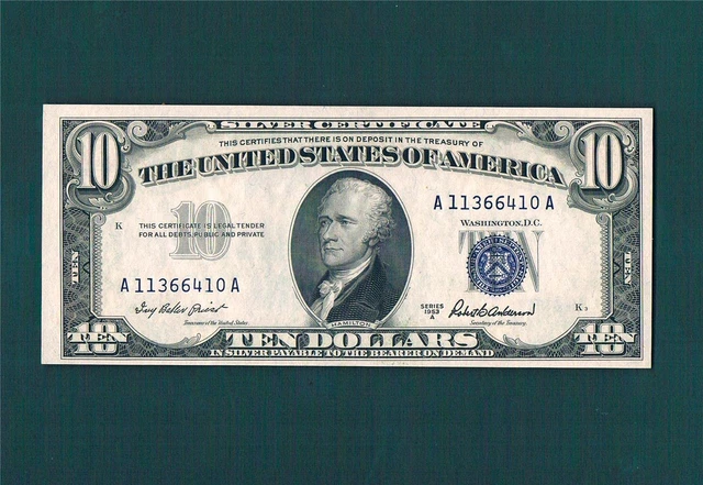 1953A $10.00 Silver Certificate AA-Block Note~Pristine Gemcu(64) & STRONG Epq.!!