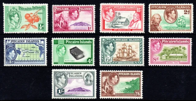 Pitcairn Islands KGVI 1940-51 SG1/8 Set of 10 LMM stamps