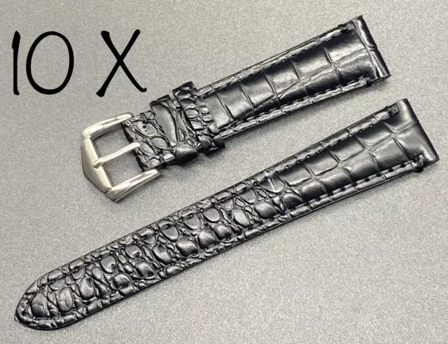 10 x Wholesale Job Lot Black Color  Genuine Leather Watch Strap 20MM