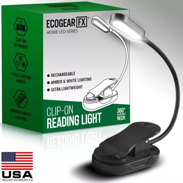 LED Reading Book Light w/Clip Flexible USB Rechargeable Bed Travel Desk Laptop