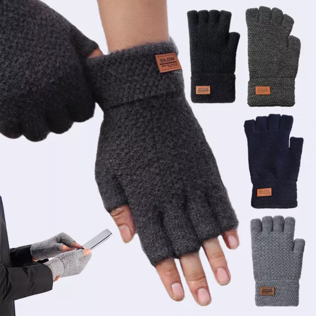 Thermal Fingerless Gloves Mens Womens Knitted Warm Winter Half Finger Mittens