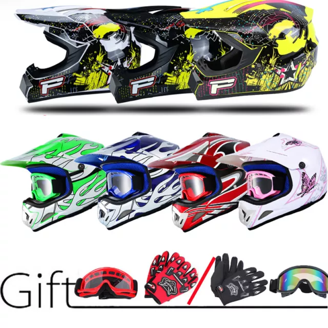 Adulte Enfants Casque Moto Cross Enduro Casque Lunettes + Gants