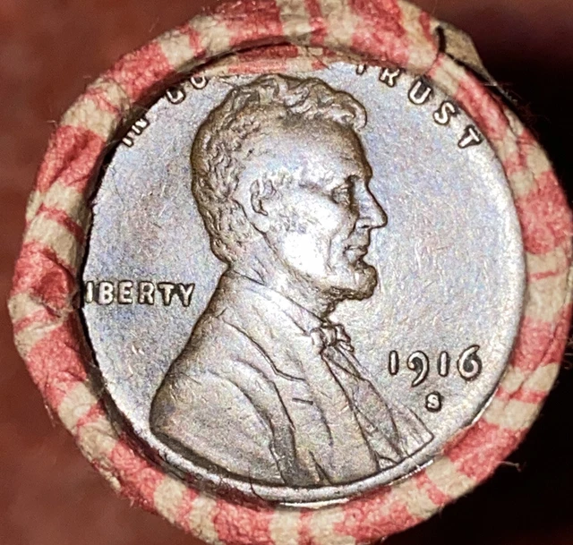 1 US Lincoln Wheat Cent Penny Roll 1916-S/1909 VDB (50 Coins) Old