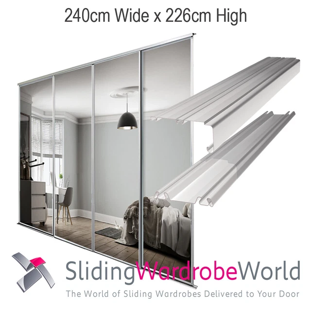 4 MIRROR SLIDING Wardrobe Doors, Tracks, White Frame, Stanley Design £
