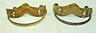 Antique Salvage ~Antique Pair Stamped Brass Drawer Pulls w/cast iron bales #1228