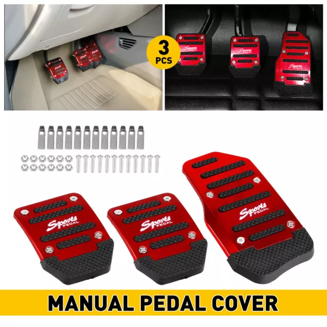 3 Universal Red Non Slip Manual Transmission Brake Foot Pedal Pad Cover Kit Set 2