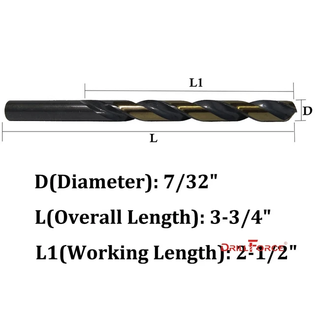 DRILLFORCE 10PCS 7/32" HSS M2 Black Gold TWIST ELECTRIC TOOLS METAL DRILL BITS 2