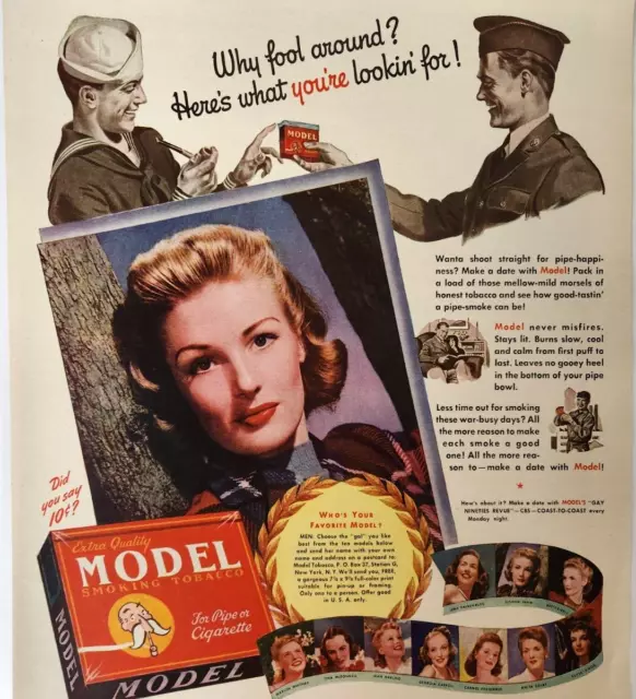 Model Smoking Tobacco WWII Soldier Sailor Vintage 1943 Ad Magazine Print