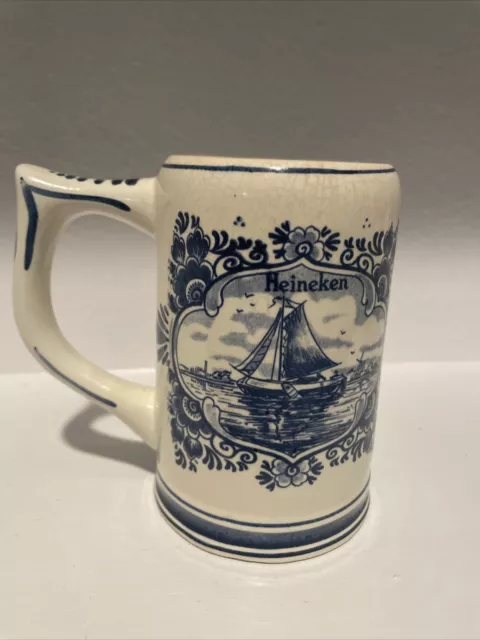 Vintage Heineken Delft Blue Holland Porcelain Beer Stein Mug Windmill Dutch 16oz