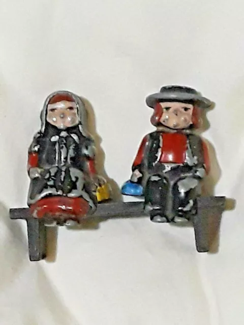 AMISH Boy & Girl on Bench 3 CAST IRON Figurines 2 1/4" VINTAGE ANTIQUE Figurines