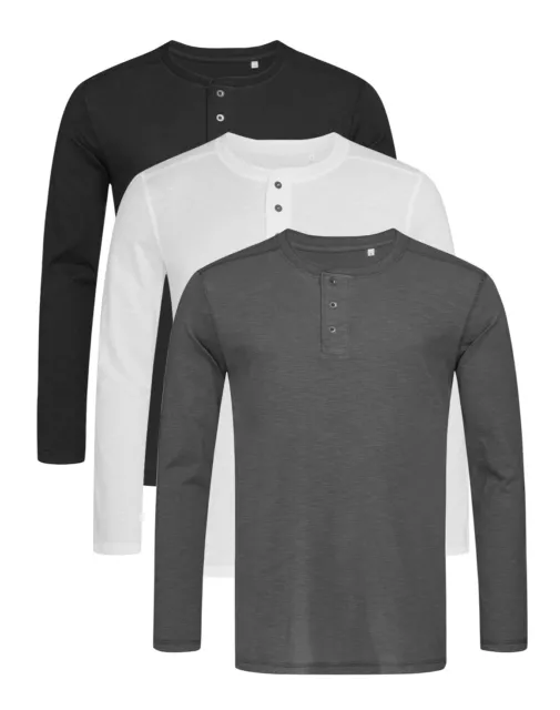 Mens GREY BLACK WHITE Long Sleeve Grandad Henley Buttoned T-Shirt Tshirt