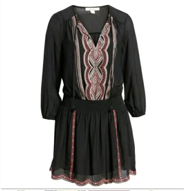 $228 Ella Moss Black Embroidered  Mini Dress Tunic Zs (M) NWT