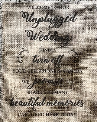 Primitive Unplugged Wedding Rustic Country Barn Burlap Banner Panel Sign 8"x10"