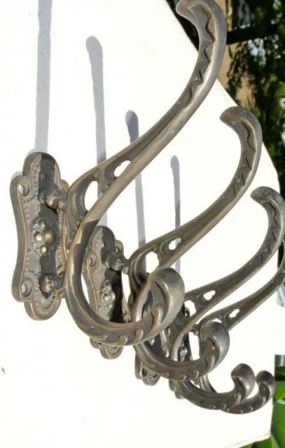 4 COAT HOOKS door heavy solid brass furniture antiques vintage old style 4 " B
