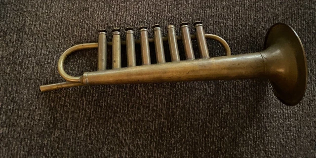 antique Childrens toy brass bugal with 8 valves made in France