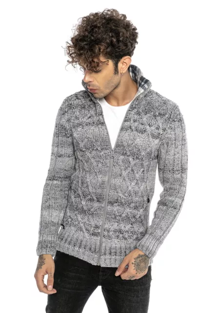 Redbridge Maglione Cardigan Uomo Pullover Colletto Alto All'Interno Di a Quadri