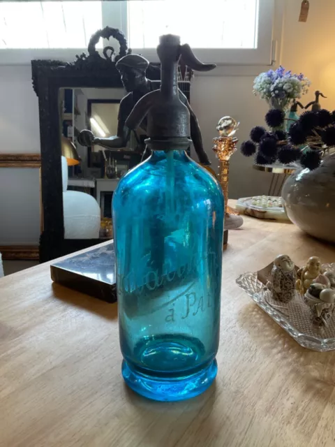 Ancien Siphon Eau De Seltz Bleu