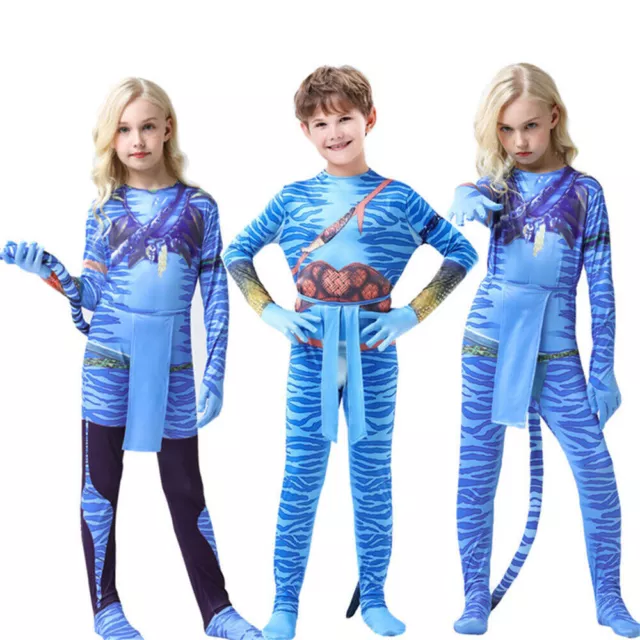 Kid Boys Girls Avatar 2 Cosplay Costume Jumpsuit Bodysuit Fancy Dress.