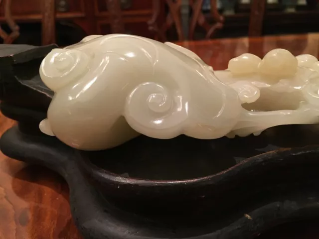 An Excellent Large Chinese Qing Dynasty Carved Jade Ruyi Scepter.