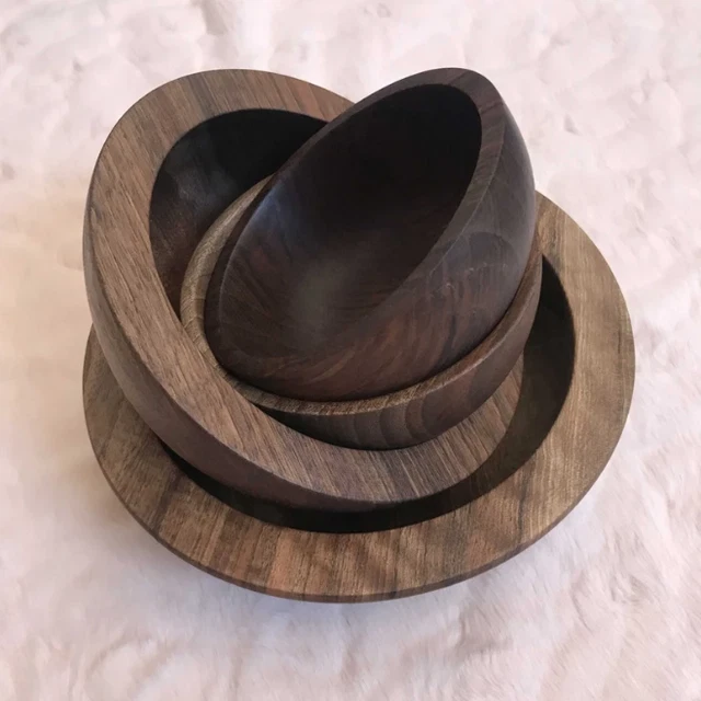 Set of 4 Round Baritone Nut Saucer Dried Fruit,Dinner Plate,Wood Design,Perfect